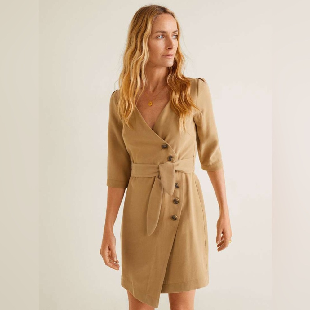 MNG button detail tan dress